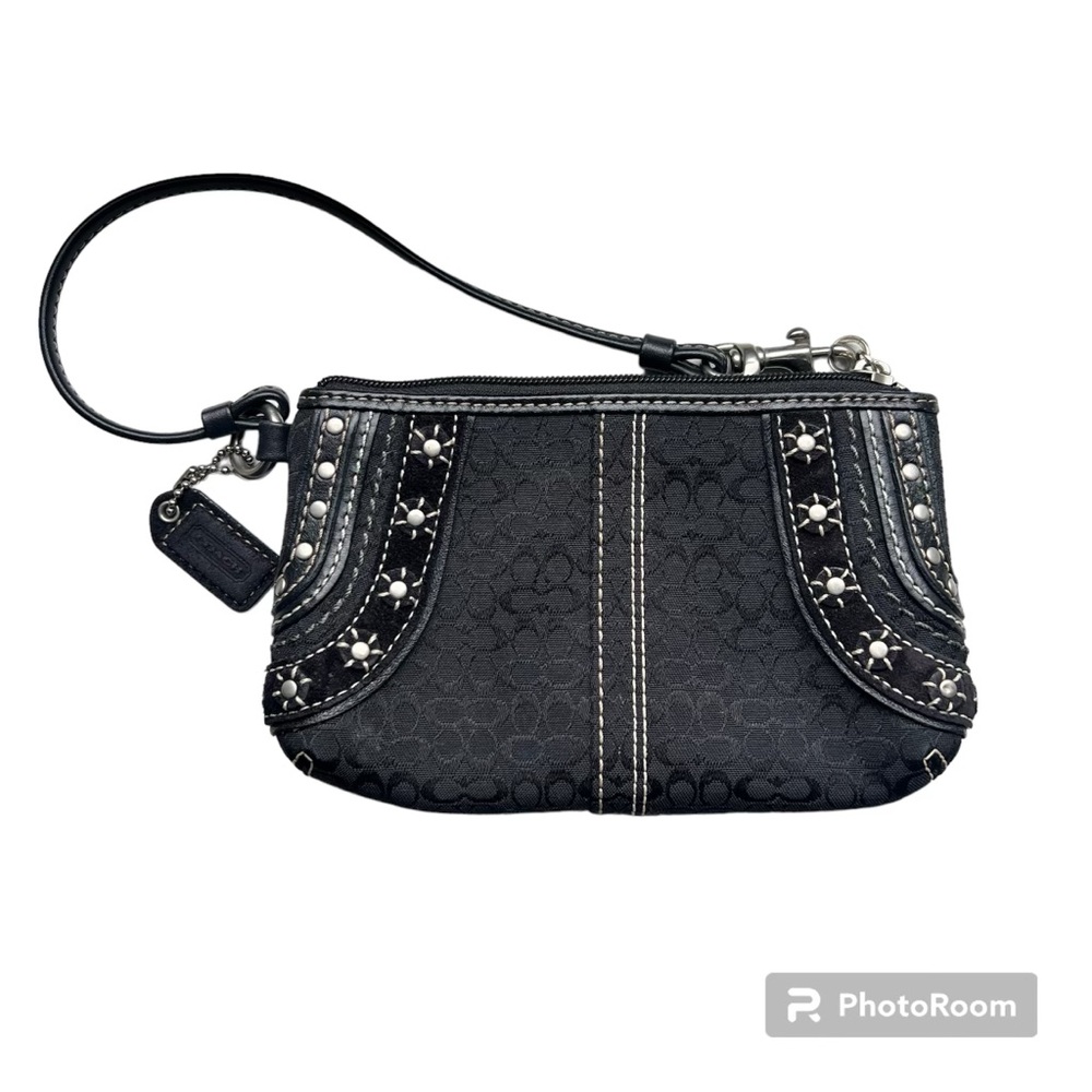 Coach Black Leather and Star Studded Signature Wristlet